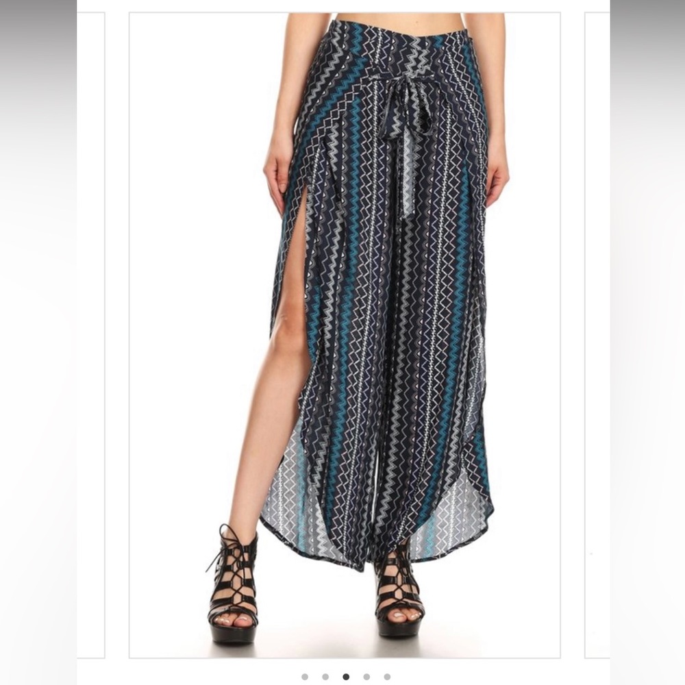 Boho wide leg, wraparound pant. Great for beach and summer activities!